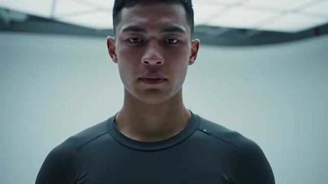 athletic individual in charcoal performance wear juggles futuristic tech orb in minimalist studio, showcasing precision, focus, and agility. Slow motion with bokeh. Concept of innovation and skill