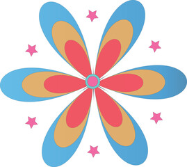 Colorful flower icon with pink stars, vector illustration