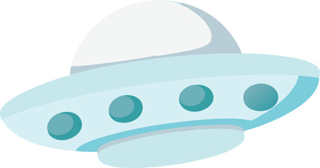 Cute cartoon spaceship flying in transparent background blue