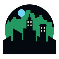 Obraz premium Minimalist cityscape at night with moon