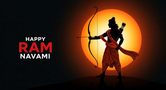 Happy Ram Navami Vector Background Design with Silhouette Lord Rama Illustration. Shree Ram Navami celebration background for religious holiday of India. Shree Ram Navmi with Lord Ram vector. See ... 