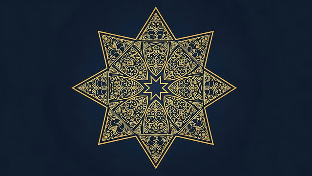 golden octagram design features intricate filigree motifs on a dark blue background a spiritual graphic resource for luxury branding.