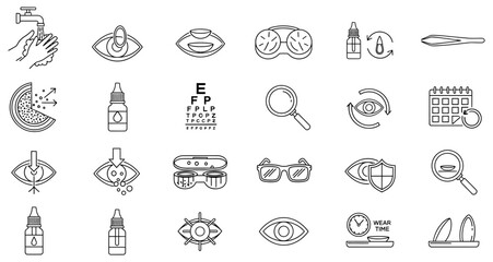 Fototapeta premium This image features a collection of various everyday items including a bicycle, coffee cup, eyeglasses, book, bottle, toothbrush, and more. Each item is depicted in a simple, line-art style, represent