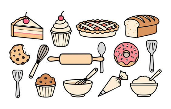 Baking and Dessert Line Art Icons Template