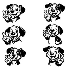 A delightful collection of 6 cartoon dogs, showcasing diverse expressions of joy and peace. Each pup radiates happiness, exuding friendliness and positivity through its animated charm.