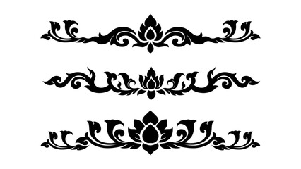Thai Floral Border Illustration Design Set with Traditional Lotus Ornament