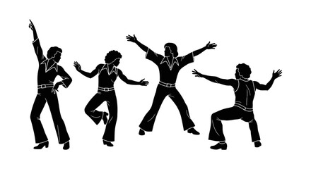 Obraz premium disco dancers silhouettes striking dynamic poses for 70s retro party designs evoking nostalgic energy and vintage celebration concepts