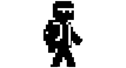 Obraz premium pixel art character a mysterious black silhouette avatar with a backpack capturing retro video game nostalgia for modern digital and tech projects.