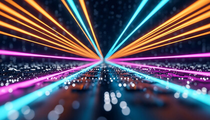 high speed data network flowing across a futuristic digital circuit board symbolizing global connectivity and modern communication technology.