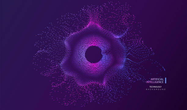 Particle eye dots. Hole background. Neon circle splash concept. Bacteria or virus technology and science vector.
