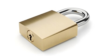 Naklejka premium Locked Brass Padlock on White Background for Cybersecurity and Privacy Concept