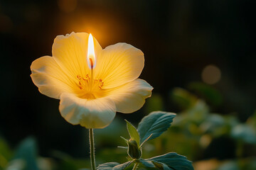Generative AI illustration of magical forest filled with night blooming flowers like moonflower eveningprimrose and nightphlox glowing in moonlight