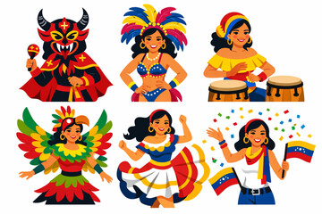 Fototapeta premium Venezuelan festival woman with cultural celebrations in flat style