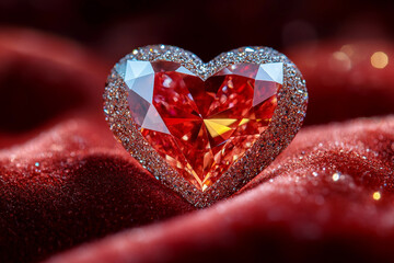 Sparkling gemstone heart shapes in vibrant colors for luxurious Valentine&rsquo;s Day wallpaper design, generative ai
