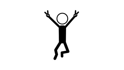 Simple black and white illustration of a person jumping with arms raised.