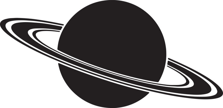 Black and white of a planet with rings tilted at an angle also transparent background space