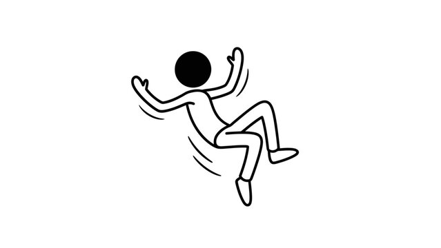 Simple line drawing of a person slipping or falling down.