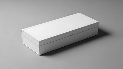 Fototapeta premium White rectangular shoe box with lid on gray background white box rectangular box 4 closed box