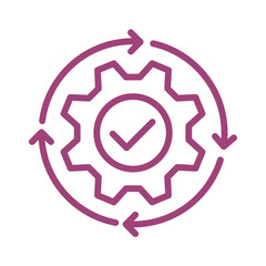 Pink gear icon with checkmark isolated on transparent background