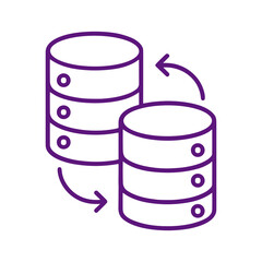 Neon purple illustration of two database servers isolated on transparent background