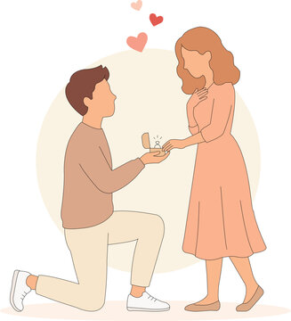 Man proposing marriage to woman romantic couple illustration