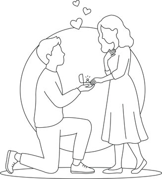 Man proposing to woman romantic line art illustration