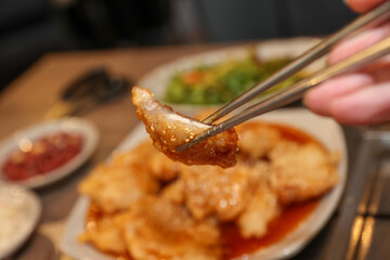 Chinese food. Guo Bao Rou (sweet and sour pork)