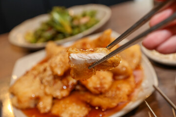 Chinese food. Guo Bao Rou (sweet and sour pork)