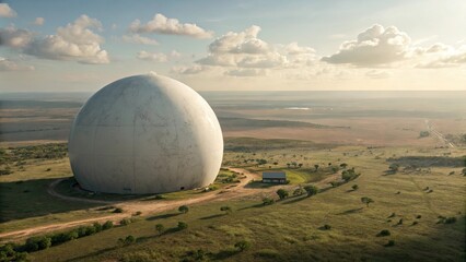 Colossal sphere partially embedded in open land