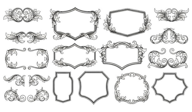 Victorian monogram and heraldic shield filigree ornament vector isolated on transparent background