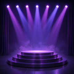 Purple Stage Spotlight with Circular Platform and Dramatic Lighting Effects