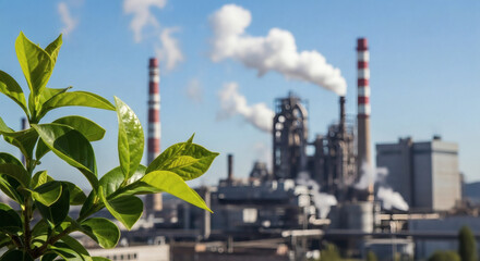 Obraz premium Industrial Factory with Pollution and Greenery.