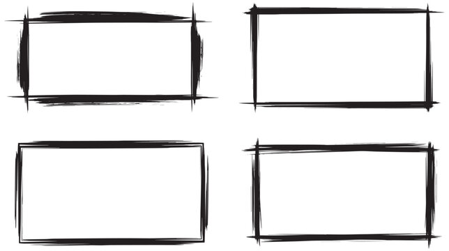 A collection of four artistic and distressed rectangular frames featuring a hand-drawn grungy border style perfect for creative design projects