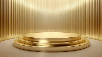 Elegant golden display pedestal in a reflective environment