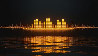 Vibrant sound wave pattern with glowing yellow bars on water