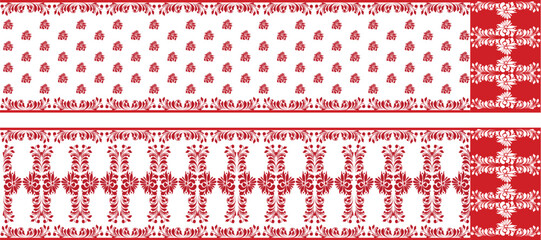 saree design illustration , Red saree , white body with red border saree