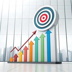 Business growth chart with target and city skyline