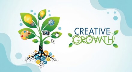 Creative Growth Tree with Ideas, Innovation, and Tools