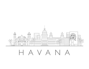 Fototapeta premium Havana skyline, Cuba. Urban cityscape with landmarks and monuments. Hand drawn digital skyline illustration.