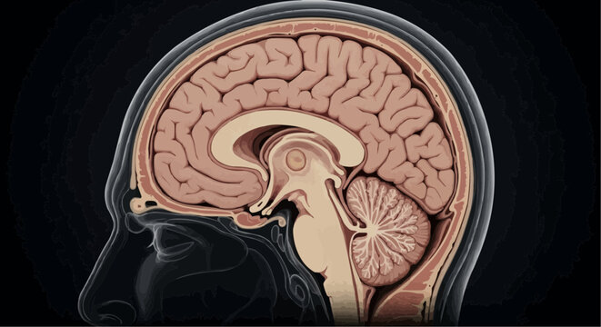 Human brain anatomy side view with mri scan details