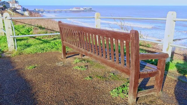 Bench overlooking Cromer beach on the North Norfolk Coast