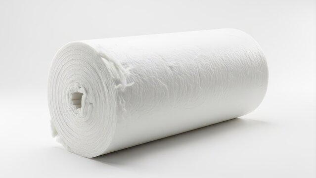 White roll of nonwoven fabric material isolated on white background for crafting home renovation and insulation applications