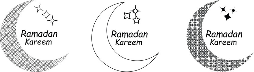 Obraz premium Ramadan Kareem Badge Label Set Minimal Islamic Vector Stickers Collection, Ramadan greeting cards, social media posts, invitations, Crescent moon, festive Muslim designs, minimalist Islamic label 