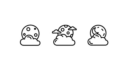 Obraz premium Moon and cloud icons: full moon behind clouds, crescent moon peeking through clouds.