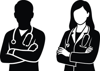 Fototapeta premium Doctor Silhouette Icons Set – Male and Female Medical Professionals Vector
