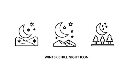 Fototapeta premium Winter night icons with moon, stars, and trees for serene, cold, and seasonal themes