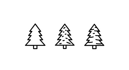 Obraz premium Minimalist outline icons of Christmas trees in a simple, stylized design, perfect for holiday themes.