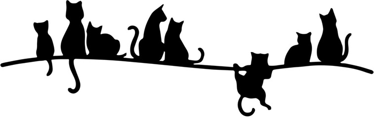 Silhouette Collection of Many Cats Sitting on a Line © Rizky