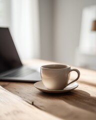 Fototapeta premium Coffee Break With Laptop - Work Pause Concept