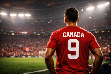 Fototapeta premium Canada Football Player Standing in Packed Stadium